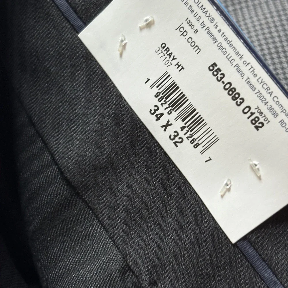 Stafford CoolMax Ecomode Gray Houndstooth Classic Wool Blend Dress Pants 34x32